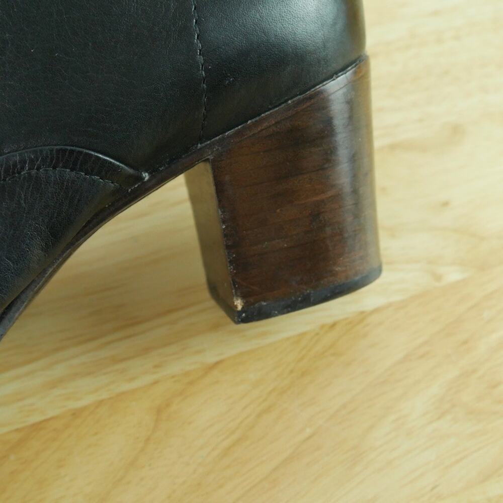 Frye Stella Slip On Bootie Size 7.5 Black Leather Chunky Heel Academia Round Toe - Picture 9 of 15